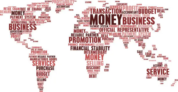 Vector illustration of World map of business word cloud tags