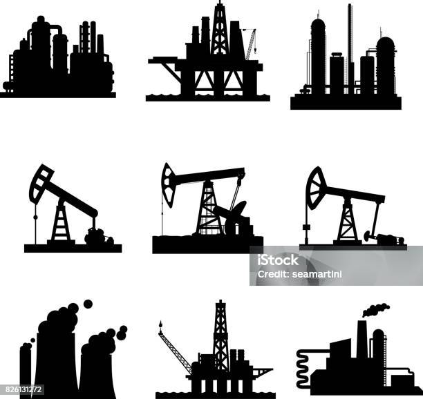 Vektoricons Von Öl Bohrtürme Und Bergbau Gasanlagen Stock Vektor Art und mehr Bilder von Icon