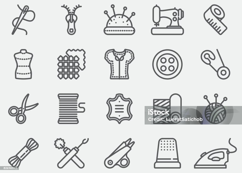 Sewing Line Icons Sewing stock vector