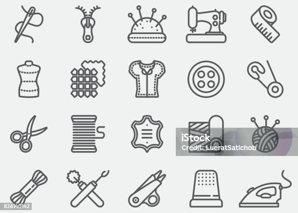 Sewing Line Icons Stock Illustration - Download Image Now - Sewing, Icon Symbol, Fashion