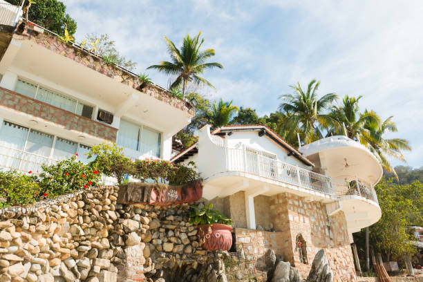 The beach with condos and smaller hotels in the older section of Puerto Vallarta, Mexico.