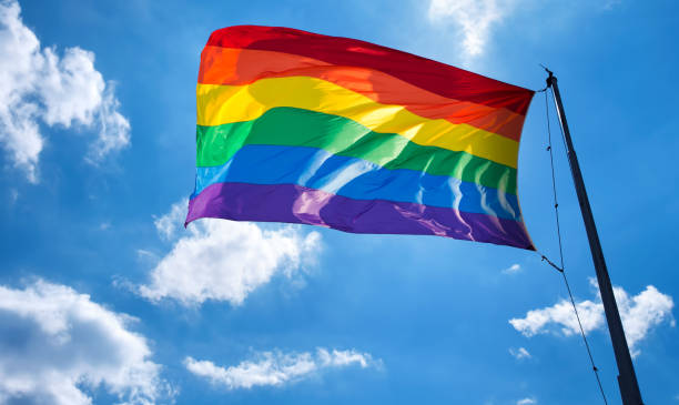 istock Rainbow flag on cloudy sky symbol of tolerance and acceptance 826148030