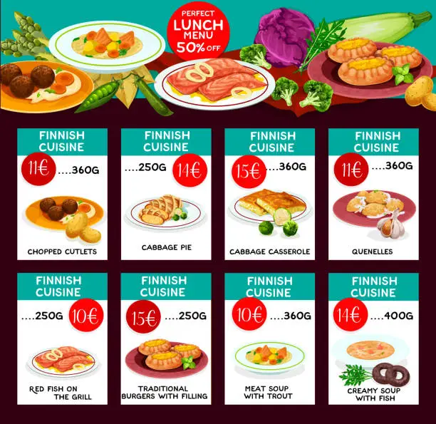 Vector illustration of Finnish cuisine vector menu price cards template