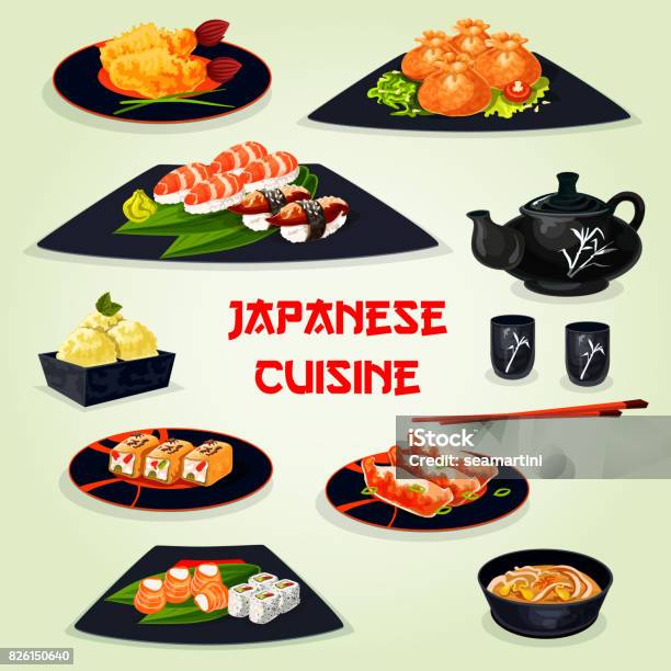Japanese Cuisine Dinner With Dessert Cartoon Icon Stock Illustration -  Download Image Now - Japanese Food, Asia, Asian Food - iStock