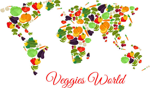 warzywa i warzywa wektor mapy świata - vegetable leek kohlrabi radish stock illustrations