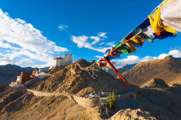 istock Leh Tsemo Fort Gompa Prayer Flags Mountains Ladakh 826154962