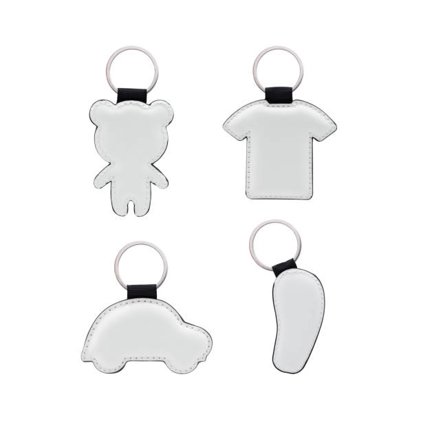 istock Leather key ring collections on isolated white background. Blank key chain for your design. ( Clipping path or cut out object for montage ) 826157946