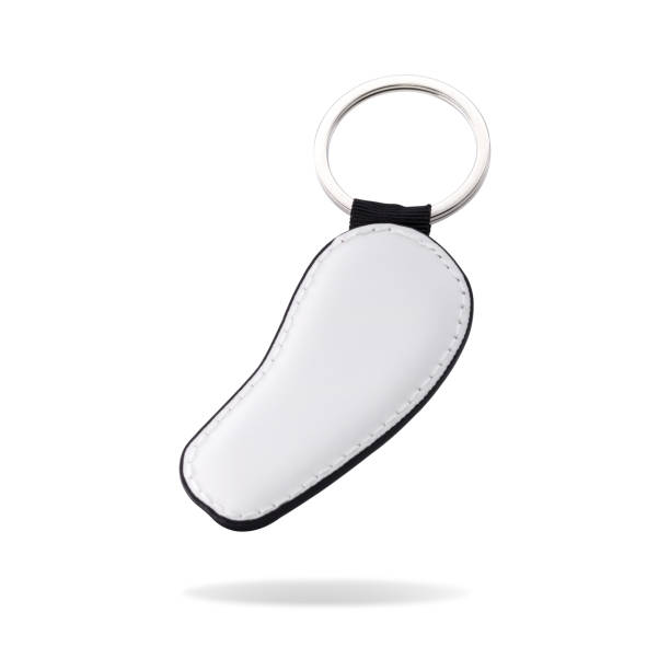 istock Leather key ring in curve shape on isolated white background. Blank key chain for your design. ( Clipping path or cut out object for montage ) 826157968