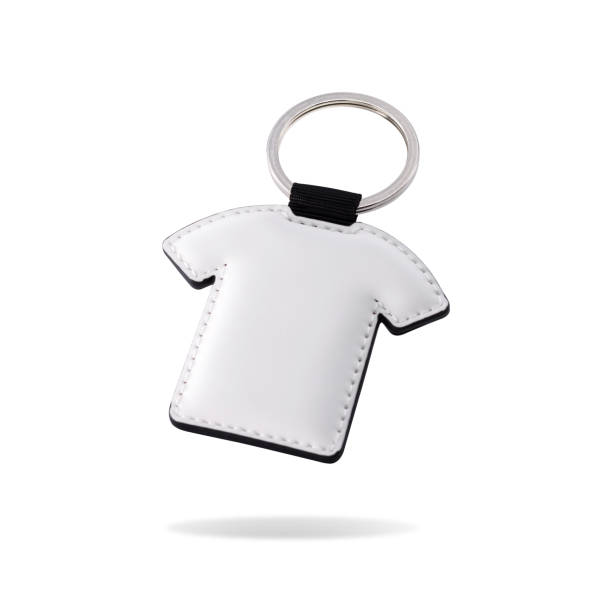 istock Leather key ring in shirt shape on isolated white background. Blank key chain for your design. ( Clipping path or cut out object for montage ) 826158040