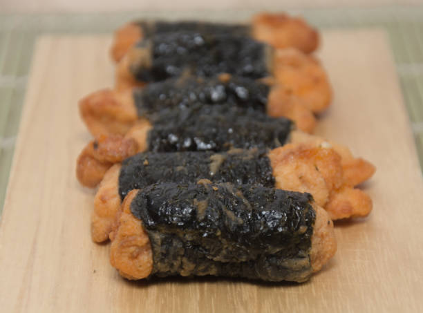seaweed chicken roll on wood board
