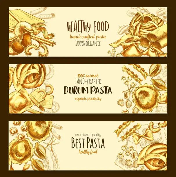 Vector illustration of Italian durum pasta cuisine vector banners