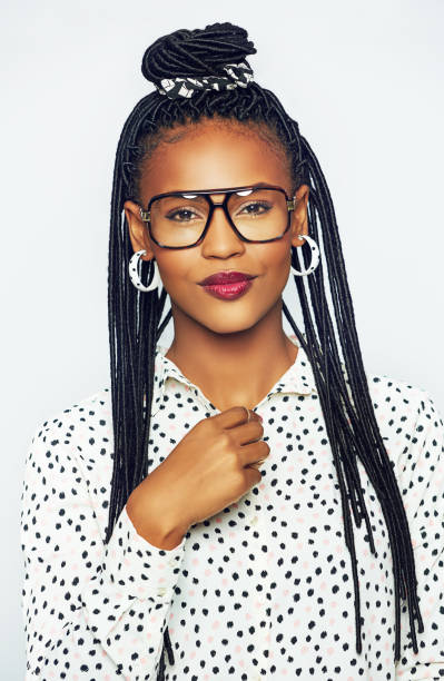 istock Gorgeous black woman in glasses touchingbutton 826168076