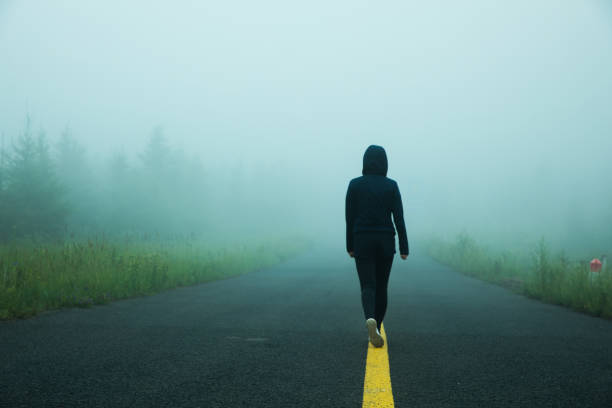 walking in fog road
