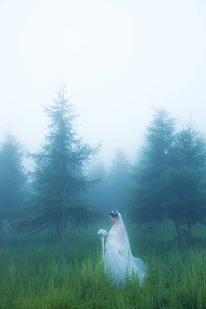 istock Bride in fog forest 826174260