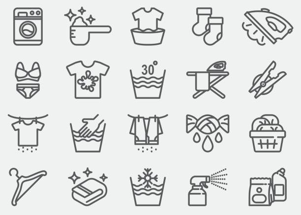 wäsche-linie-icons - warm clothing stock-grafiken, -clipart, -cartoons und -symbole