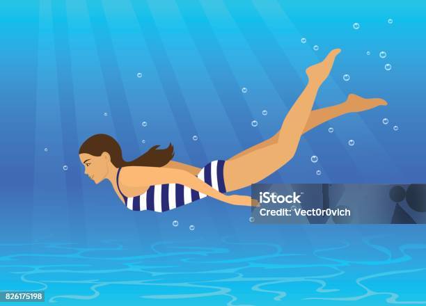 Woman Swimming Underwater In Pool Stock Illustration - Download Image Now - Active Lifestyle, Adult, Backgrounds