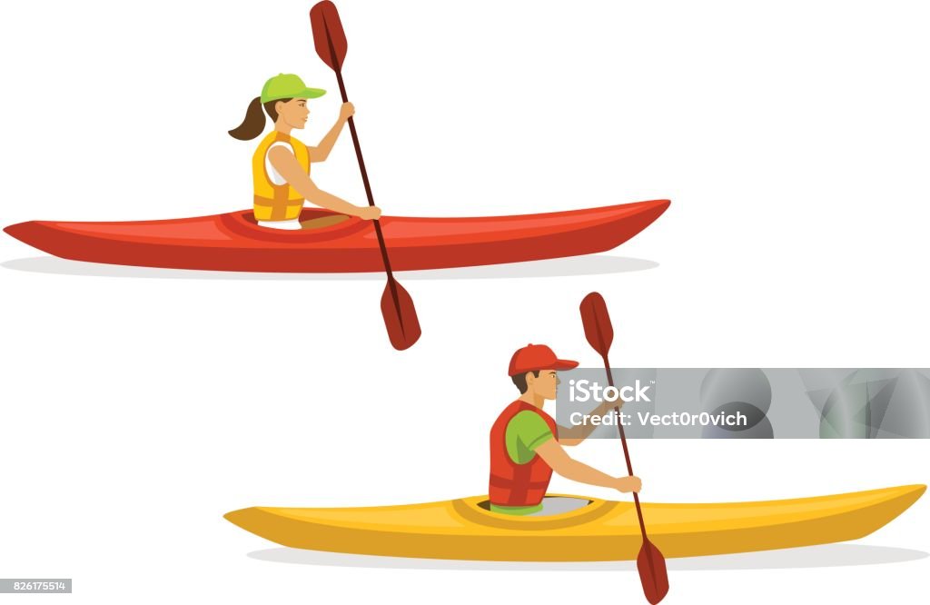 Hombre y mujer kayak. aislado - arte vectorial de Kayak - Barco de remos libre de derechos