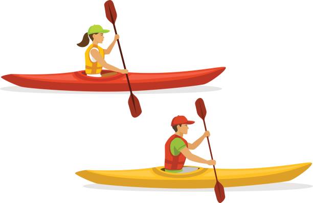 Man and woman kayaking. isolated Man and woman kayaking. isolated kayak stock illustrations