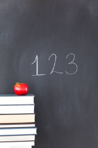 istock Books with a red apple and a blackboard 826178976