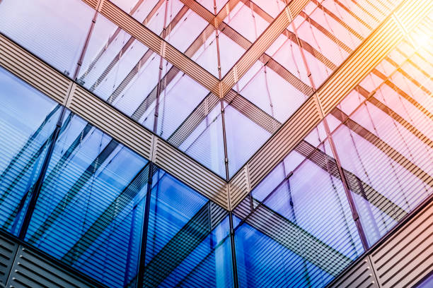 Motion blur modern glass office building