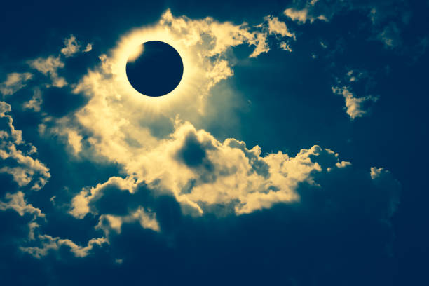 Scientific natural phenomenon. Total solar eclipse with diamond ring effect. stock photo