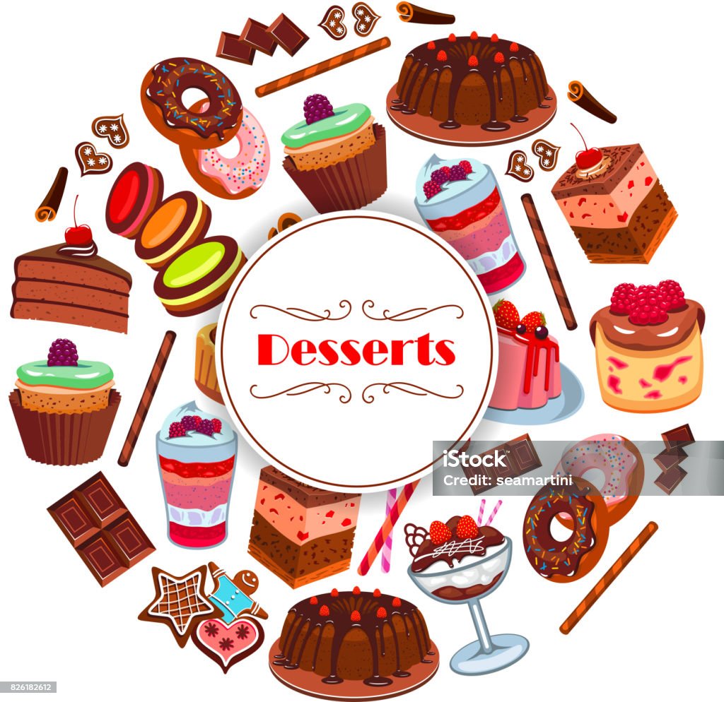 Ilustración de Diseño De Carteles De Dibujos Animados De Dulces Postres Y Pasteles y más Vectores Libres de Derechos de Alcorza - iStock Ilustración de Diseño De Carteles De Dibujos Animados De Dulces Postres Y Pasteles y más Vectores Libres de Derechos de Alcorza - iStock
