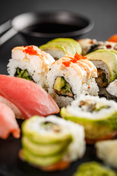 istock Close up of sushi rolls 826187248
