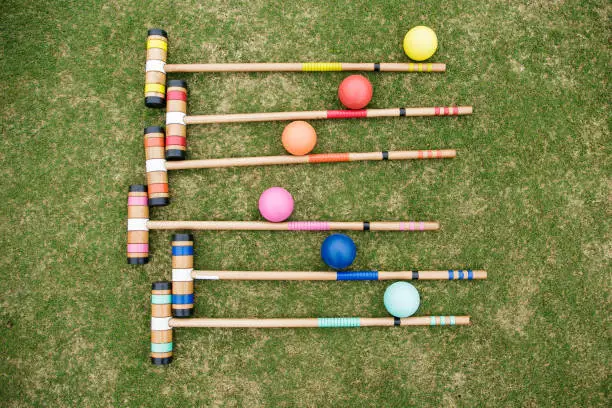 Croquet Set with colored balls and mallets