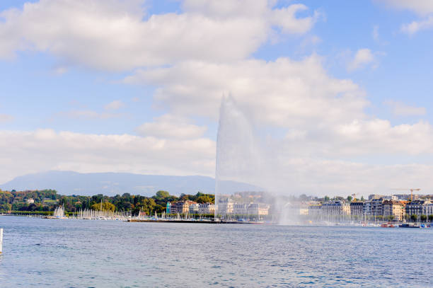 istock Jet d'Eau (Water Jet), a large fountain in Geneva, Switzerland. 826208082