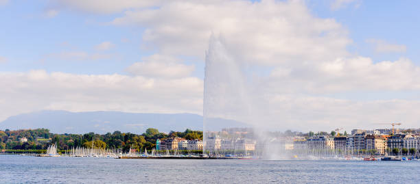 istock Jet d'Eau (Water Jet), a large fountain in Geneva, Switzerland. 826208084
