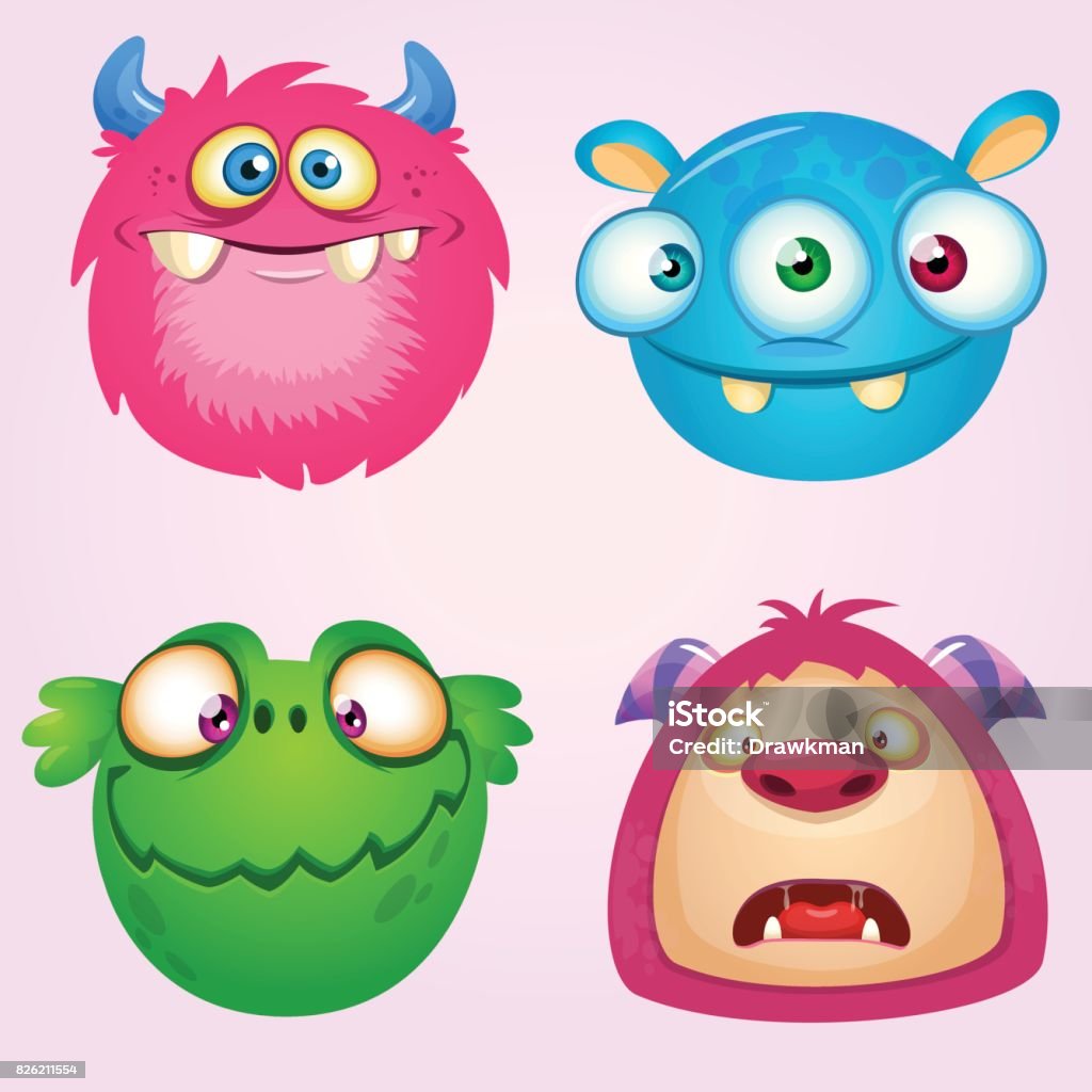 Bộ Sưu Tập Quái Vật Hoạt Hình Dễ Thương Bộ Vector Của 4 Biểu Tượng ...