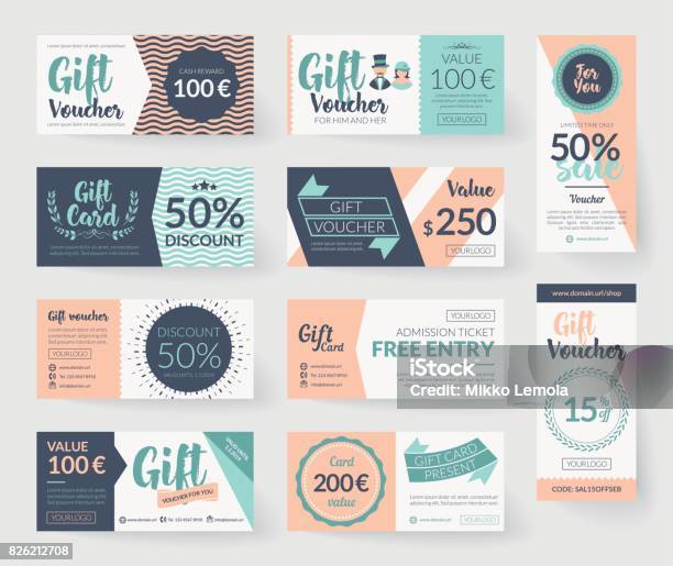 Romantic Vintage Style Vector Gift Voucher Templates Stock Illustration - Download Image Now