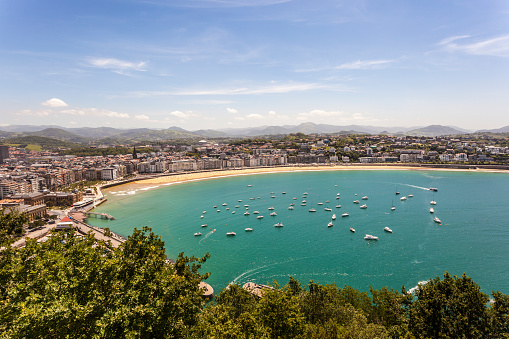 Aerial view the La Concha bay in San Sebastian. Basque country, Spain