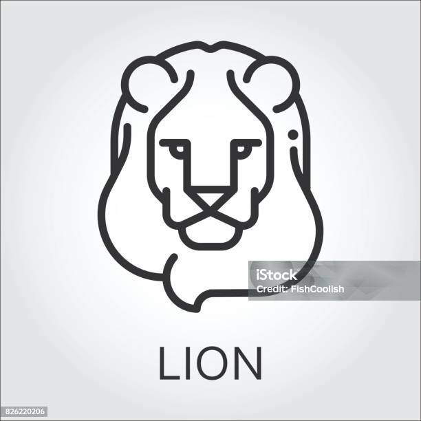 Lion Black Icon Style Line Art Head Wild Animal Stock Illustration - Download Image Now - Lion - Feline, Icon Symbol, Animal Head