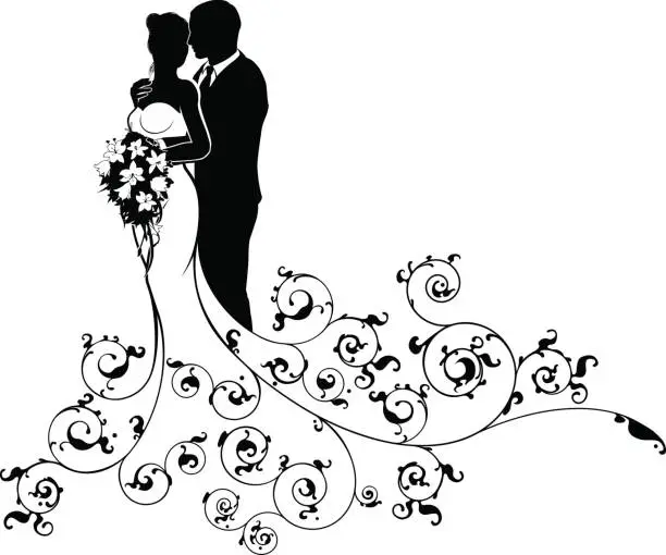 Vector illustration of Bride and Groom Couple Wedding Silhouette Abstract