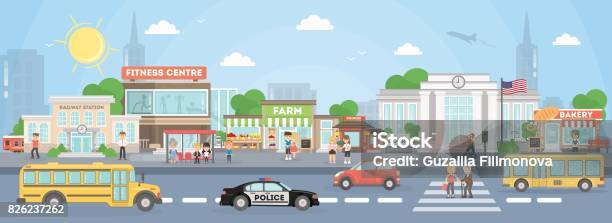 City Street Exterior Stock Illustration - Download Image Now - City, Street, Store