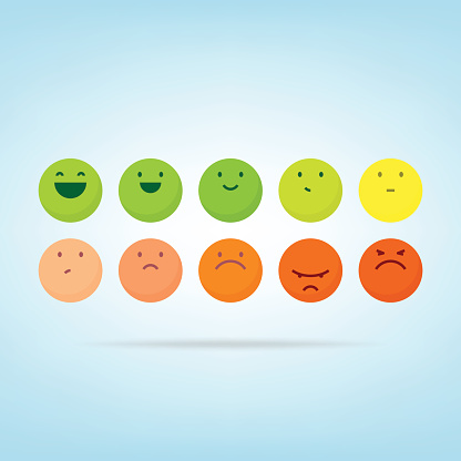 Vector illustration of a set of emoticons designed for feedback and net promoter score reports