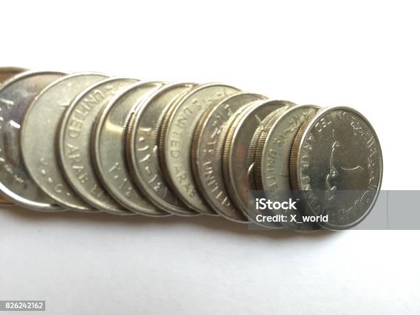 1 Dirhams Coins Of The United Arab Emirates Stock Photo - Download Image Now - Abu Dhabi, Arabia, Arabic Script