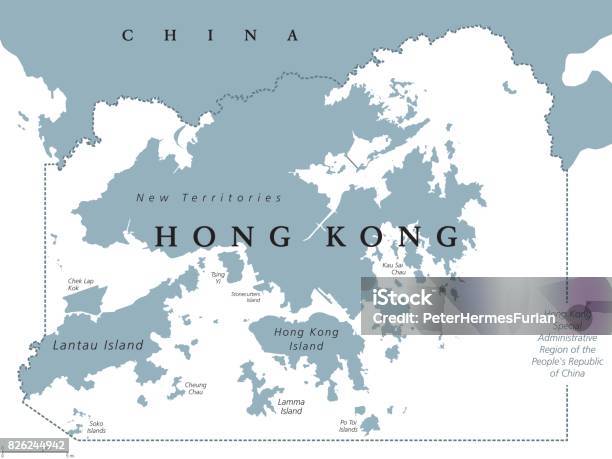 Ilustración de Mapa Político De Hong Kong y más Vectores Libres de Derechos de Hong Kong - Hong Kong, Mapa, Vector