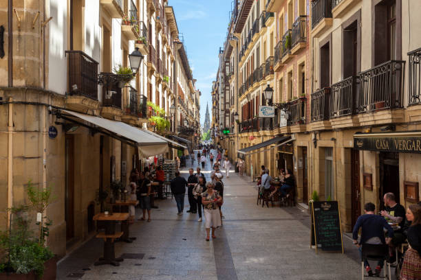 Street in the old town of San Sebastian, Spain stock photo