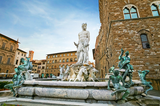 The Monument of the Four Moors in Livorno, Italy. It was completed in 1626 to commemorate the victories of Ferdinand I of Tuscany over the Ottomans.\nIt is the most famous monument of Livorno and is located in Piazza Micheli.