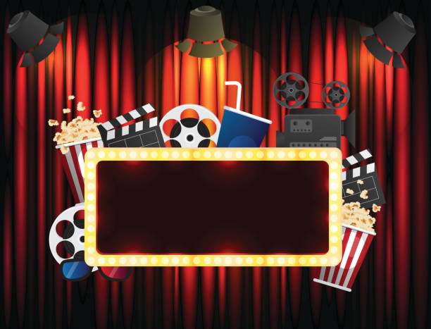 istock theater sign or cinema sign on curtain with spot light.vector 826260512