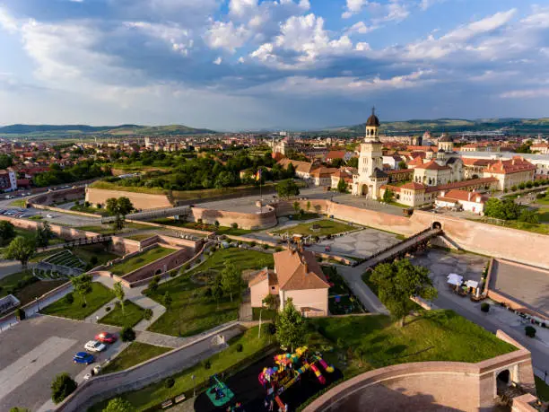 Alba Iulia Romania aerial view from helicopter