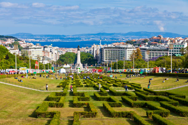 Lisbon: Eduardo VII Park, public park in center of Lisbon city, Portugal. The park occupies an area of 26 hectares to the north of the Avenida da Liberdade