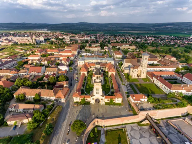 Sunset over Alba Iulia Medieval Fortress in Transylvania, Romania