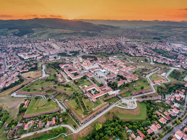 Sunset over Alba Iulia Medieval Fortress in Transylvania, Romania