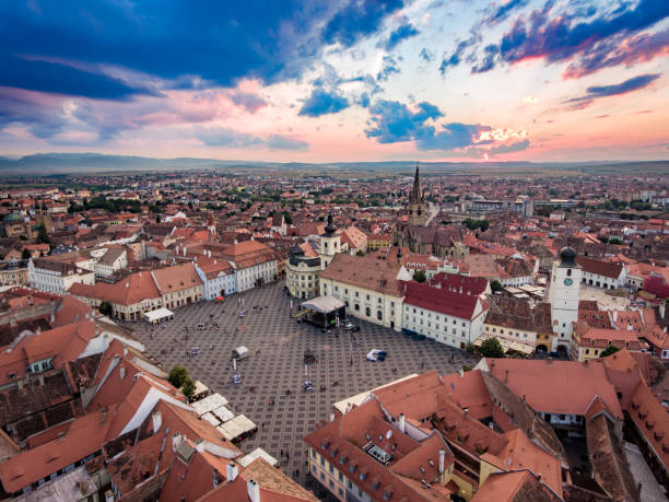 istock Sunset over Hermanstadt Sibiu Romania 826273000