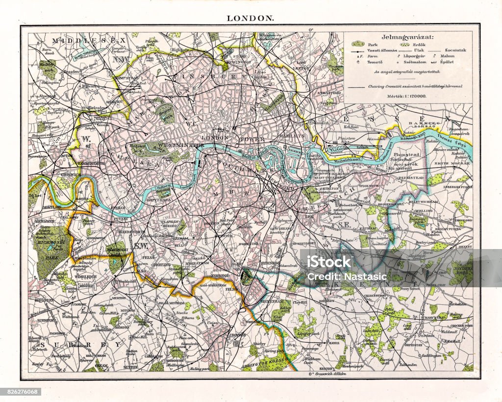 Antquie Map of London, 1895 illustration of Antquie Map of London, 1895 London - England stock illustration