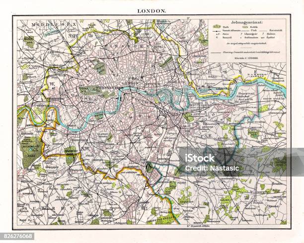 Antquie Map Of London 1895 Stock Illustration - Download Image Now - London - England, Map, City Map