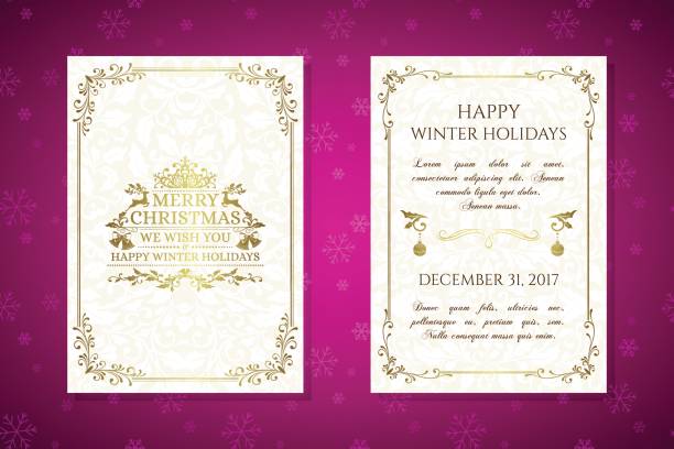 istock Christmas posters with golden emblems and decorations on the ornamental background. 826276630